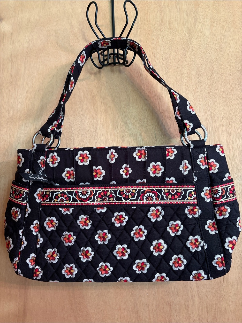 Vera Bradley Pirouette (Retired 2010) Gabby Satchel. Black Floral Print. NWOT